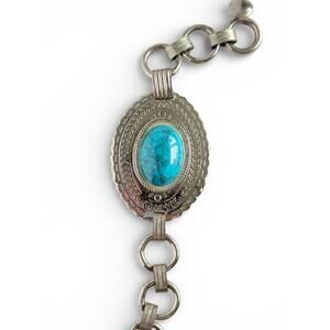 Vintage Southwest Silver Tone Faux Turquoise Bracelet | Petite 6.5” Wrist